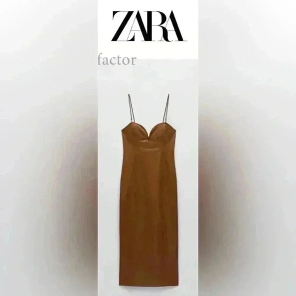 124. ZARA CARAMEL FAUX LEATHER Dress size XS - Picture 1 of 6